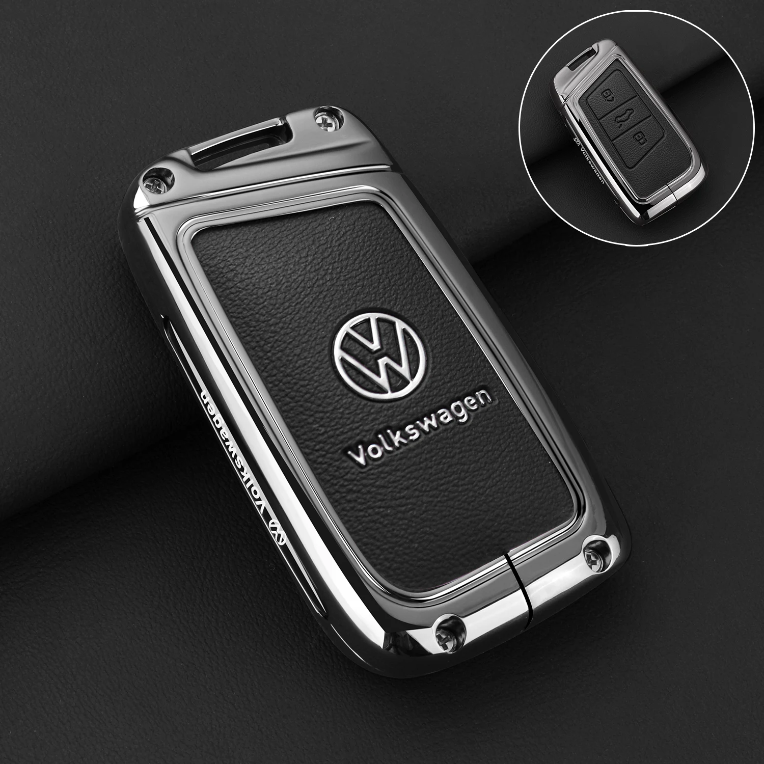 Alloy Leather Car Smart Remote Key Case Fob Cover Protector Shell For Volkswagen VW Magotan Passat B8 Golf Keychain Accessories