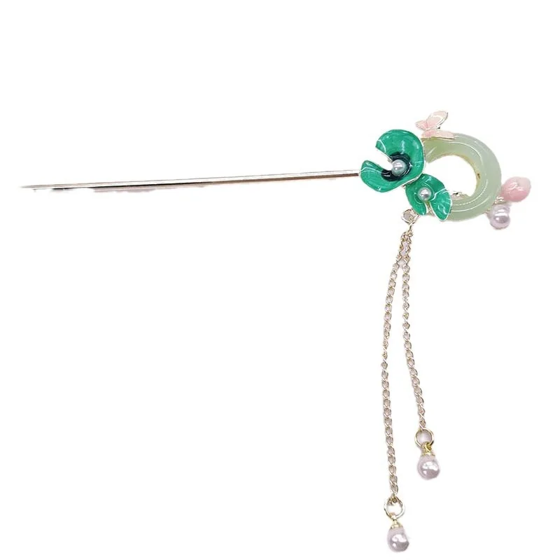 High-end niche and simple pendant lotus leaf tassel hair clips, female imitation jade plate hair clips