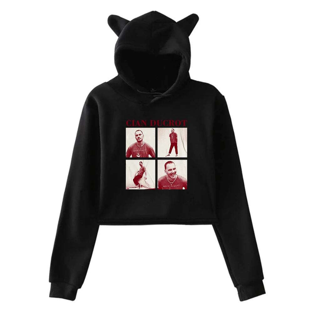 Cian Ducrot Photo Hoodie 2025 Tour Female Cat Ears Hooded Sweatshirts Long Sleeve Crop Top Women Trendy Streetwear