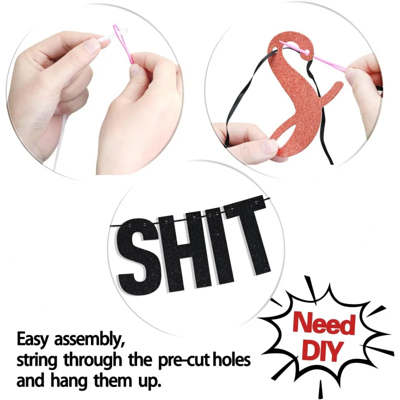 Black Glitter Holy Shit You're 30/40/50/60 Banner, Funny 30/40/50/60th Birthday Party Decorations Supplies #6