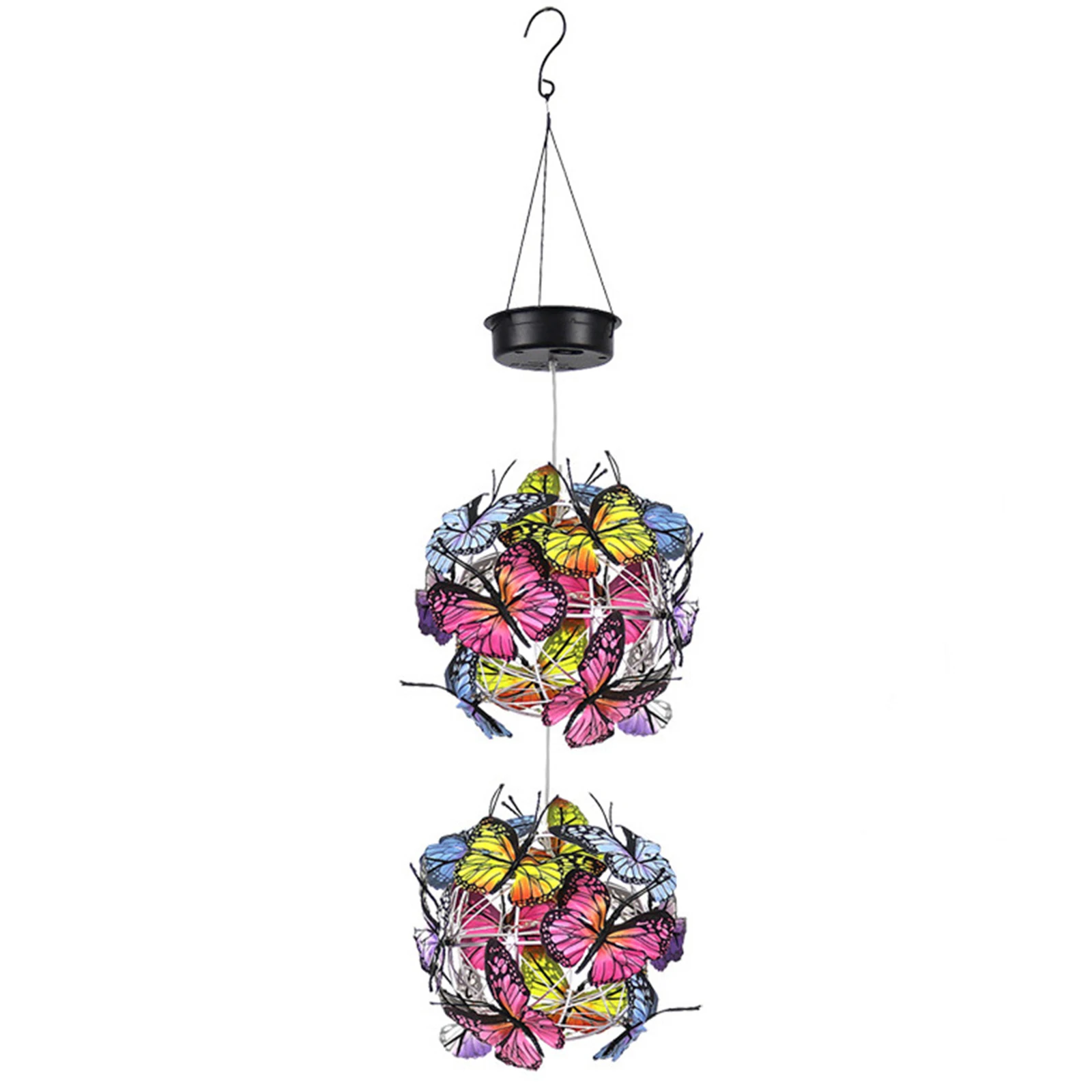 2 Balls Colorful Butterfly Solar Globe Light 4.3in Hanging Outdoor Lantern with Vibrant Butterfly Floral Lamp Solar-Powered
