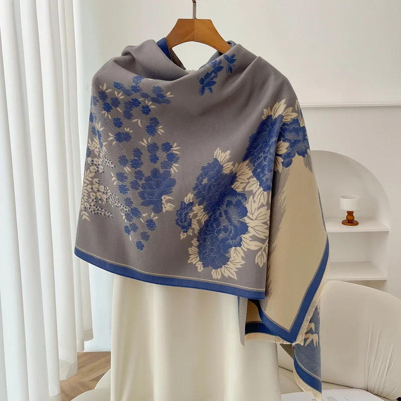 Luxury Brand Cashmere Women Floral Scarf Winter Warm Shawl and Wrap Bandana Pashmina Female Foulard Square Thick Blanket Poncho