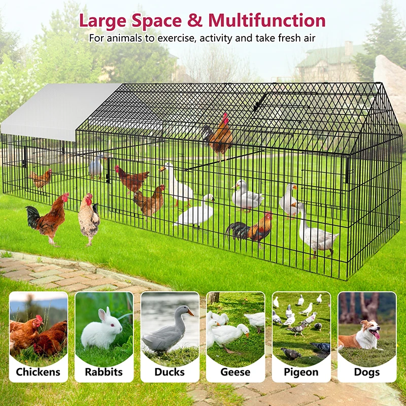 Chicken Coop Large Metal Chicken Pen Outdoor with Waterproof Cover Portable Chicken Fence Chicken Cage Duck Rabbit House Outside