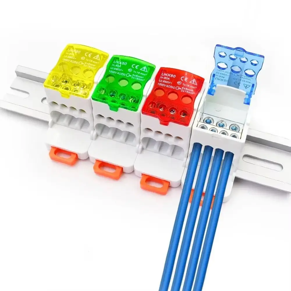 1 adet UKK-80A Tek Kademeli Ayırıcı Kutusu Tel Konektörü Yüksek Akım Ev Bir Çeşitli Çıkış Terminal Bloğu Ray Ayırıcı Kutusu