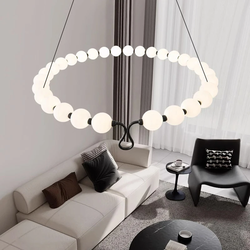 Modern light luxury long dining room ceiling chandelier with magic bean lustre, adjustable shape, RC dimming,customised