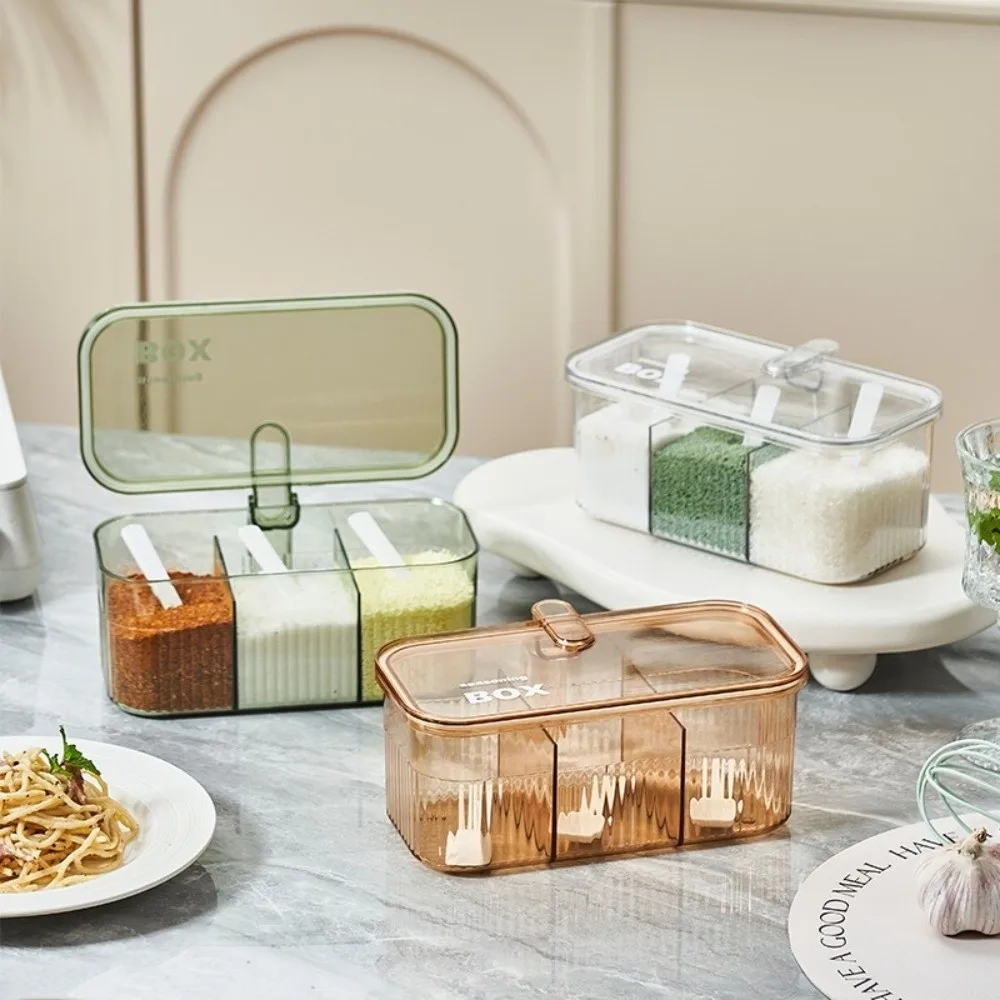 

Moisture-Proof Seasoning Box Plastic Stackable Design Seasoning Jar Large Capacity Transparent Salt Jar Pantry Storage