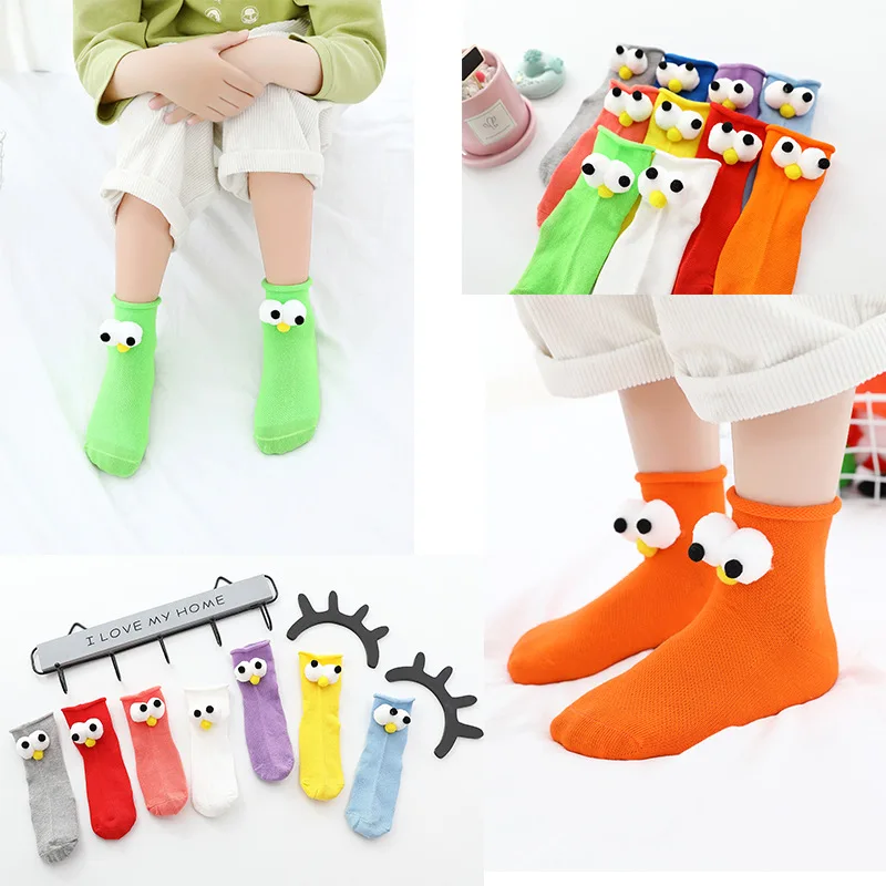

Children's Socks Summer Thin Mesh Curled Edge Trendy Cotton Sesame Street Big Eyes Colorful Children's Cute 3D Short Socks