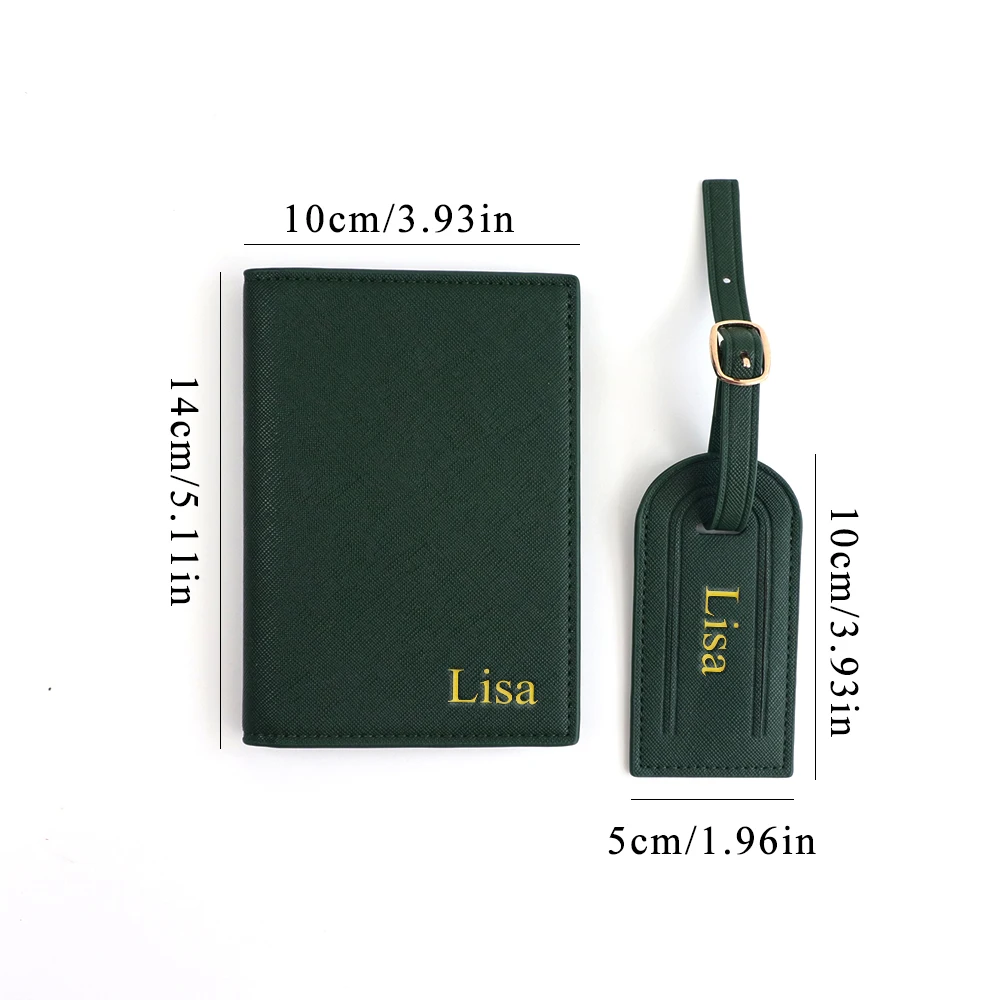مجموعة اسم مخصصة، حامل جواز سفر من جلد Safiano PU للجنسين وصندوق هدايا لبطاقة الأمتعة #6