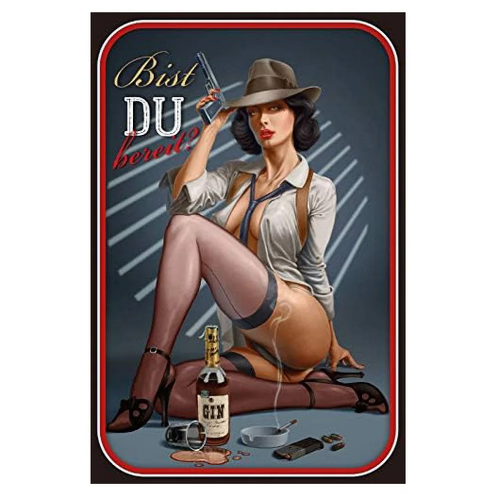 Vintage Pinup Wine Girls Metal Tin Signs Cocktail Martini Fireball Beer Wall Decor for Home Bars Garage Cafe Clubs Man Cave Pubs