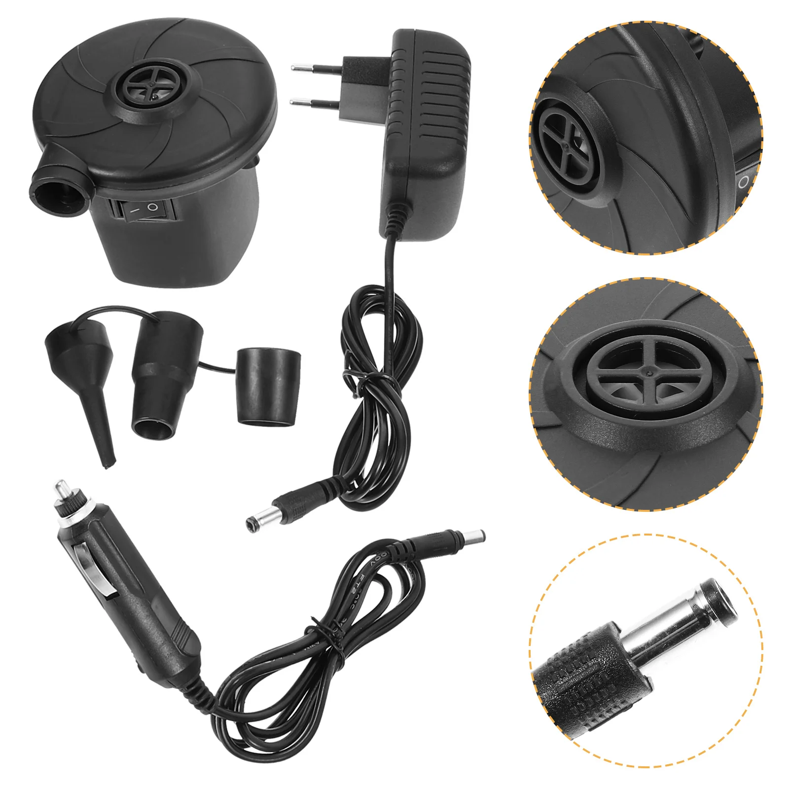 Bomba de aire eléctrica para uso doméstico, inflado rápido, Motor de desinflado, 3 boquillas, inflador portátil para colchón de coche, piscina, enchufe estadounidense