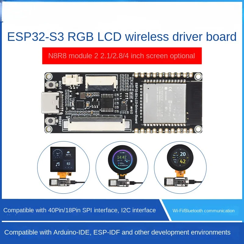 

ESP32-S3 LCD Wireless Driver Board WROOM-1-N8R8 Module with 2.1/2.8/4-Inch Screen