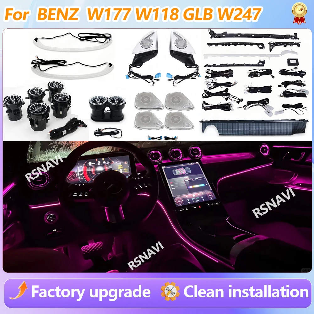 For Benz W177 W118 W247 A/B/CLA/GLA/GLB C-Class 64 Colors LED Vents Ambient Light Rear Vent Car Accessories Interior Upgrade
