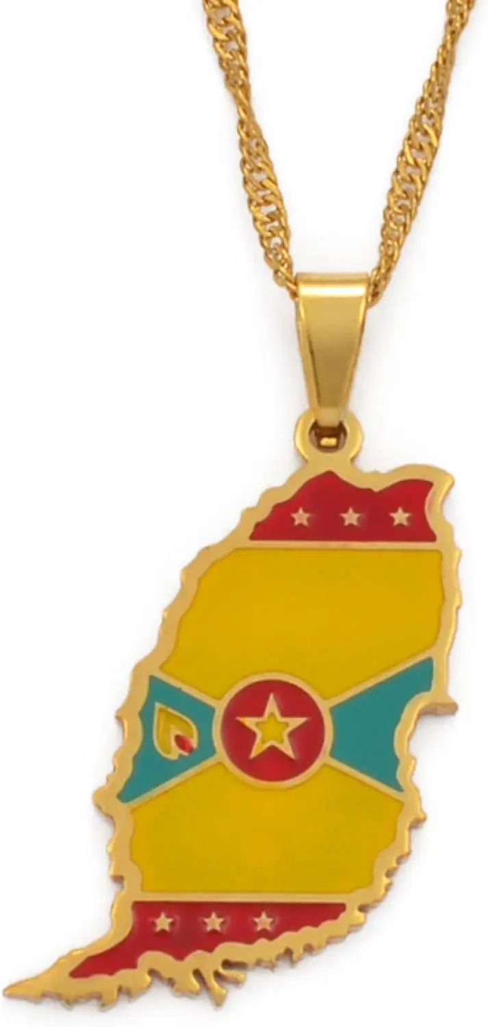

Grenada Island Map Pendant Necklace - Ethnic Retro Hip Hop Charm for Women Men Clavicle Chain Jewelry Gift
