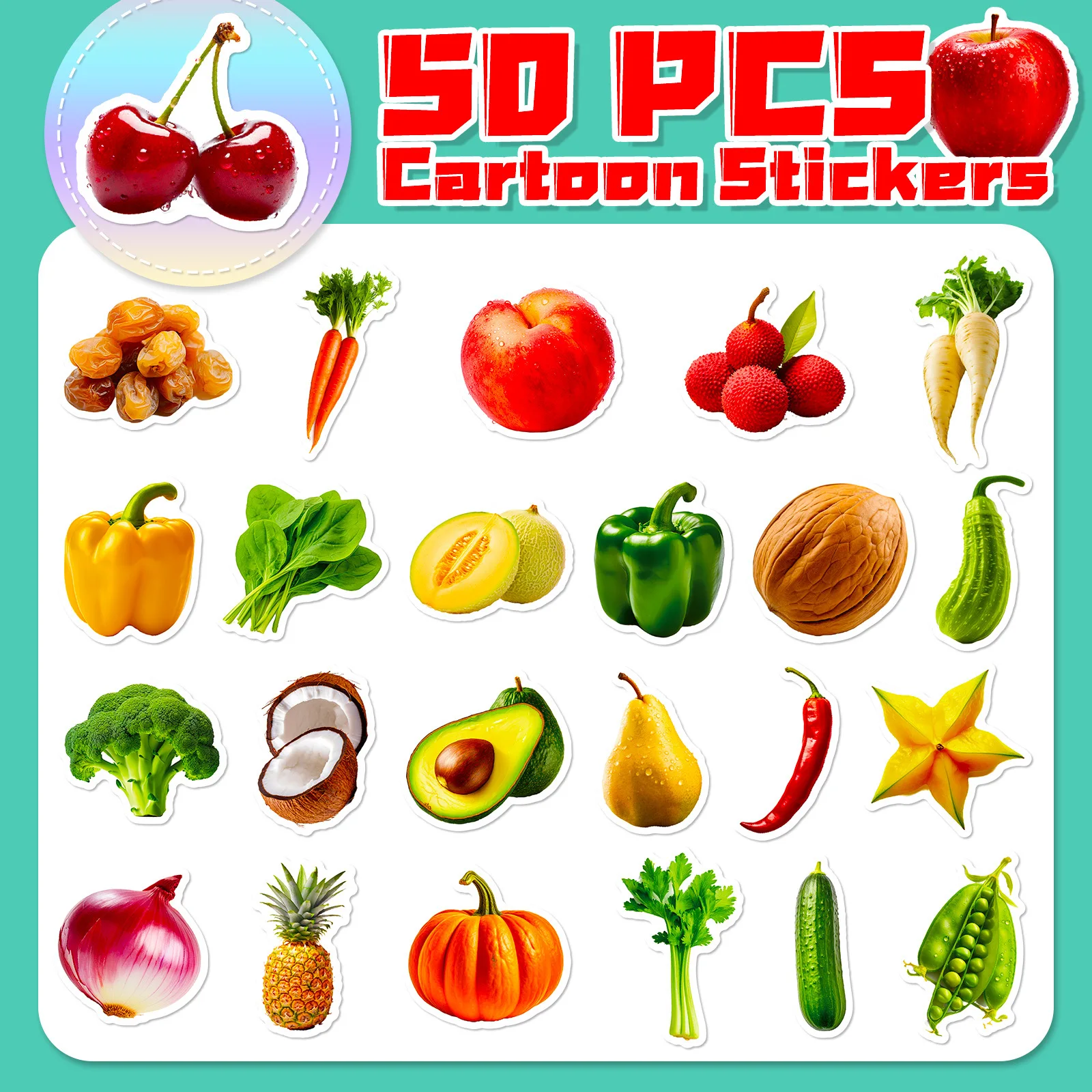 50Pcs Fruit and Vegetable Series Graffiti Stickers Suitable for Laptop Helmets Desktop Decoration DIY Stickers Toys Wholesale