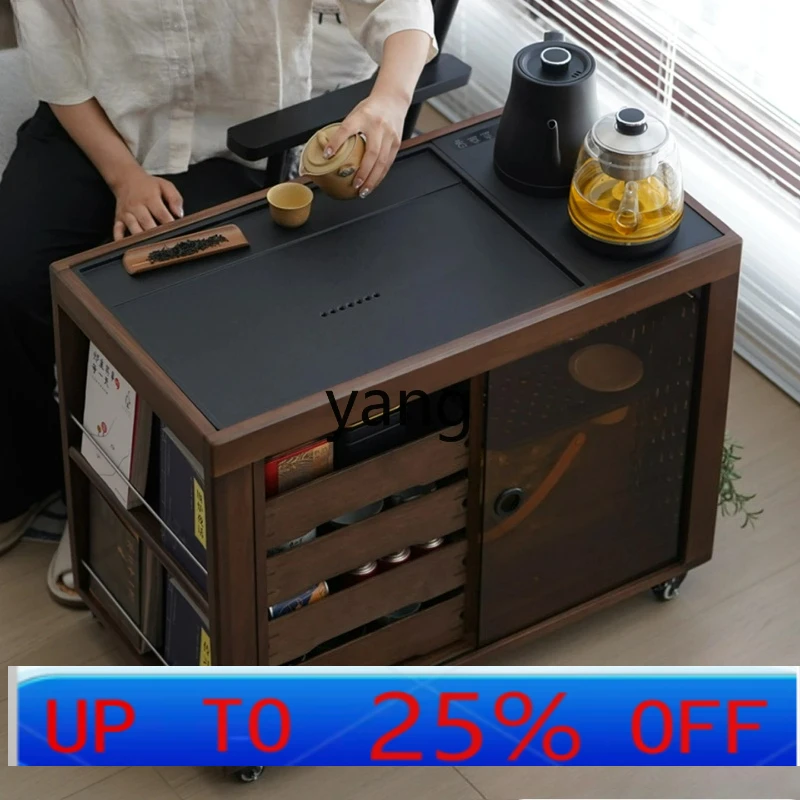 

LTT mobile tea cart black walnut retro sofa side cabinet Chinese trolley