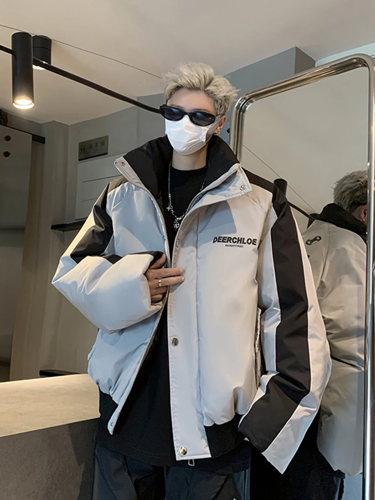 

American Sle Stand Collar Winter Jaet Men's Cotton Workwear ort Bread Sle Faionable High-End Feeling Streetwear