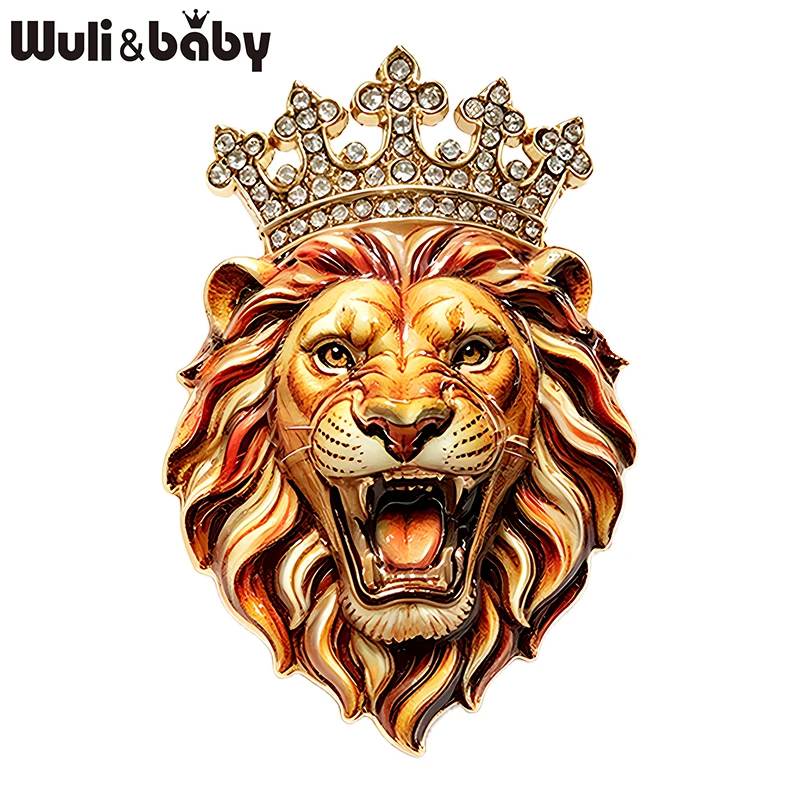 Wuli&baby Cool Lion Brooches For Women Unisex 3-color Wear Rhinestone Crown King Of Animal Office Party Brooch Pins Gifts