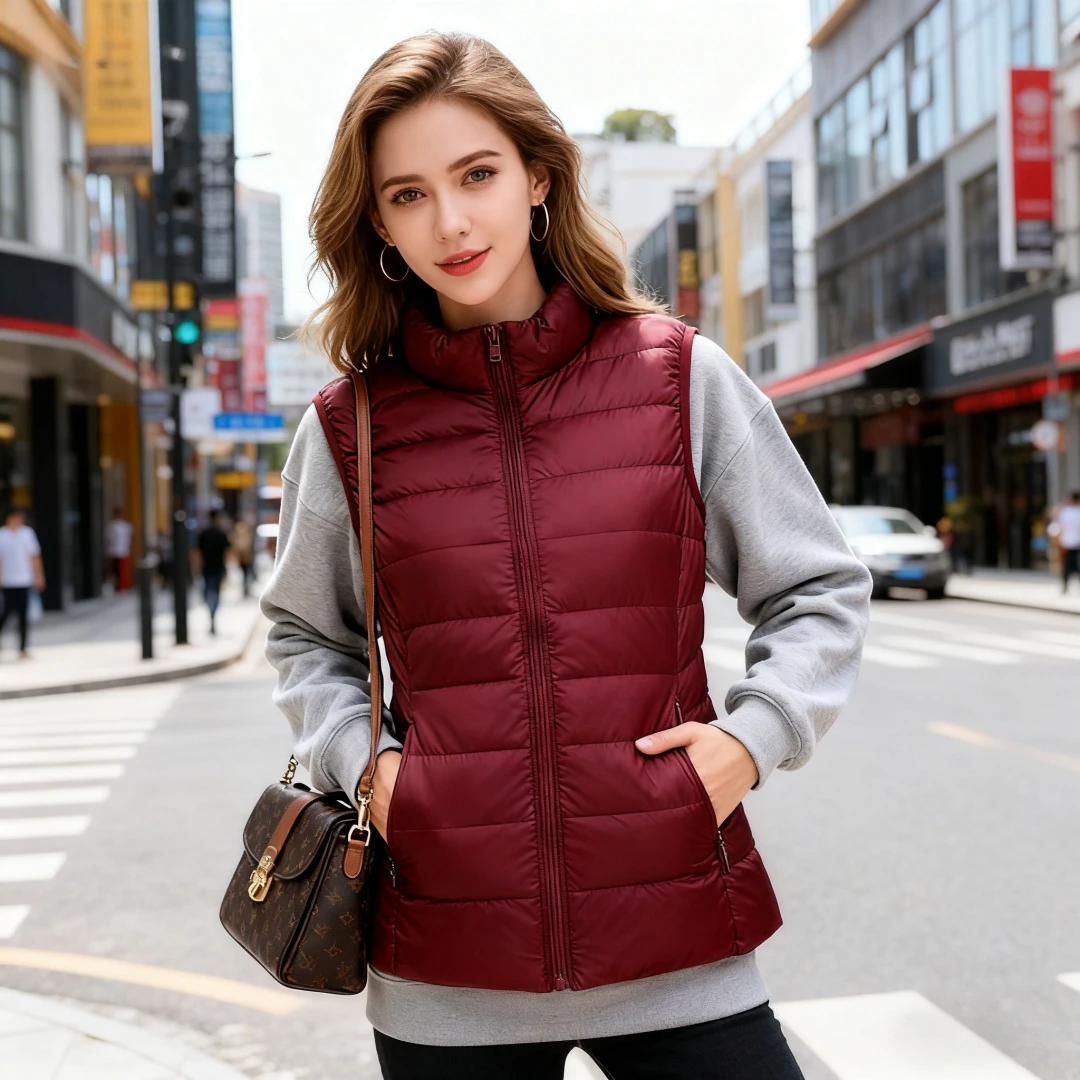 

Down Vest Sleeveless Jacket Coat Women Outwear Stand Collar Zipper Ultralight Parkas Warm Autumn Winter Waistcoat Streetwear