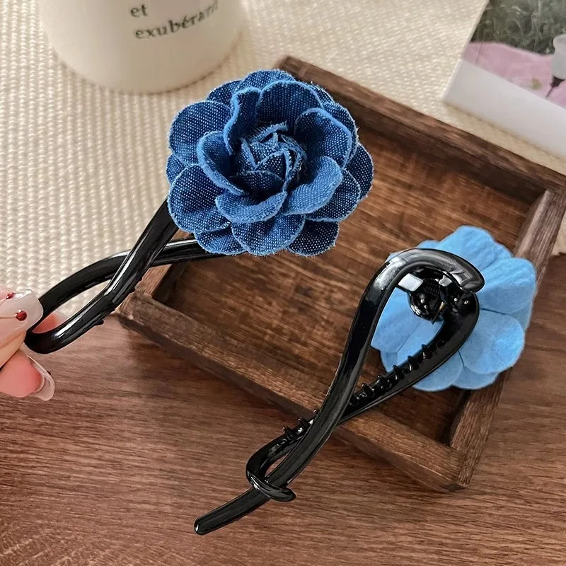 1/2Pcs S-shaped Cowboy Flower Hair Clip Creative Twist Blue Rose Hair Claw Women Ponytail Hairgrip Girls Hair Curler Headwear image 6
