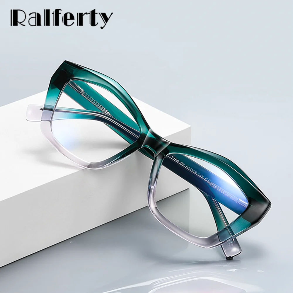 Ralferty Gradual Color TR90 Eyeglasses Glasses Frame Women Blue Light Blocking Clear Lenses Eyewear Thick Irregular Optic Frames