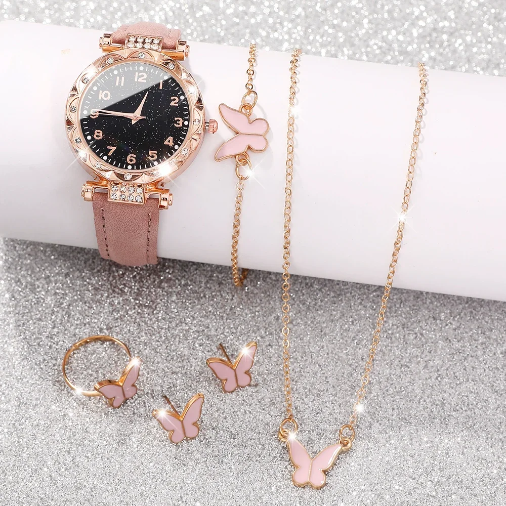 6-piece women's watch+accessory set, new fashionable watch+elegant accessories, the best choice for gift giving