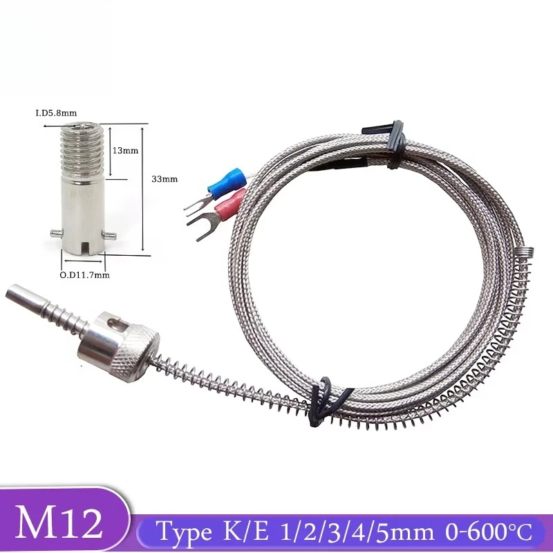 Thermocouple K/E 1M/2M/3M/4M/5M Compression Spring Shielded Wire M12 Temperature Sensor for Temperature Controller