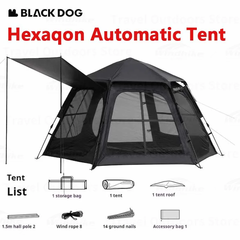 Naturehike BLACKDOG Hexagon One-touch Tent Waterproof Camping Automatic Quick-open Outdoor Cabin Portable Beach Windscreen House