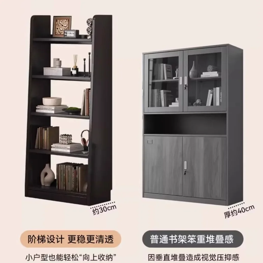 Black trapezoidal bookshelf living room display cabinet household bedroom multi-layer floor