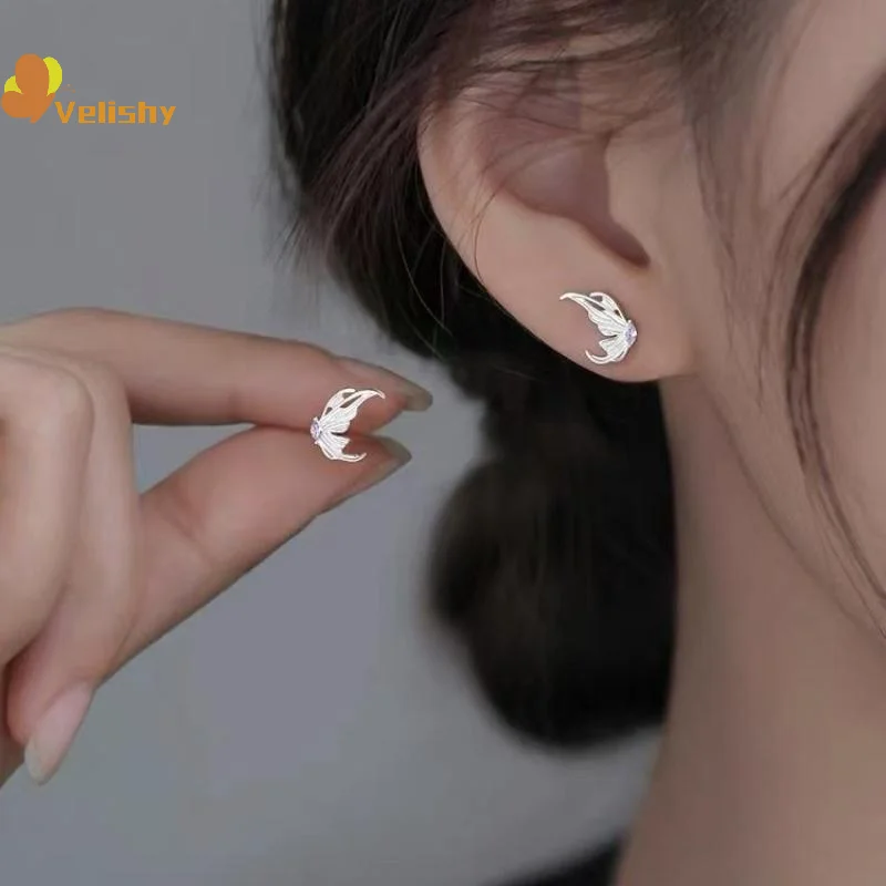 

2 Pairs Silver Creative Small Angel Wings Earrings For Women Girls CZ Studs Wedding Party Luxury Ear Jewelry Birthday Gifts