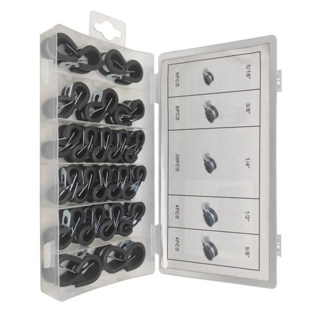 42PCS Cable Clamp Collection with Rubber Lined Zinc Iron Clamps for Wire Routing Pipe Mounting and Cable Control