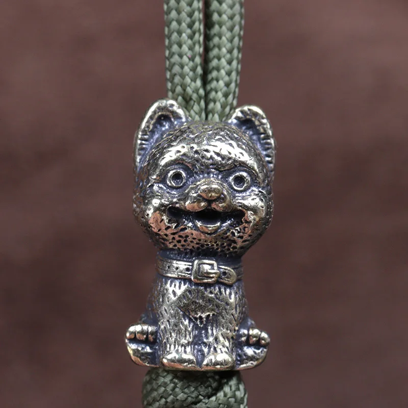 Cute Puppy Brass Knife Beads Animal Dog EDC Outdoor DIY Paracord Woven Lanyard Pendants Accessories Bracelets Charms Jewelry