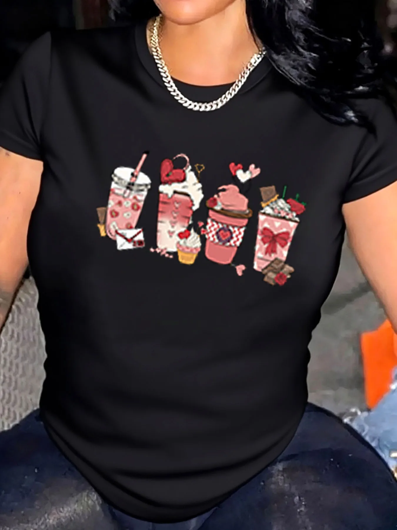 

Женская футболка больших размеров с принтом чашки святого Валентина для уличной одежды