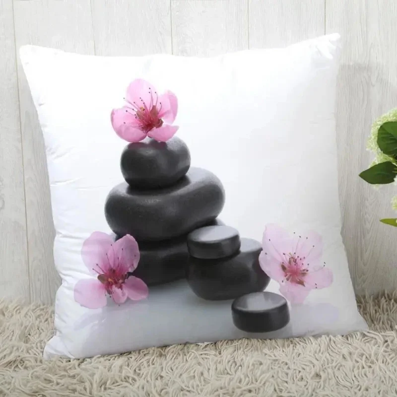 Custom Zen Stone Pillow Cases Orchid Flowers Square Pillowcase Christmas Zippered Pillow Cover 40*40cm,45*45cm(One Side)