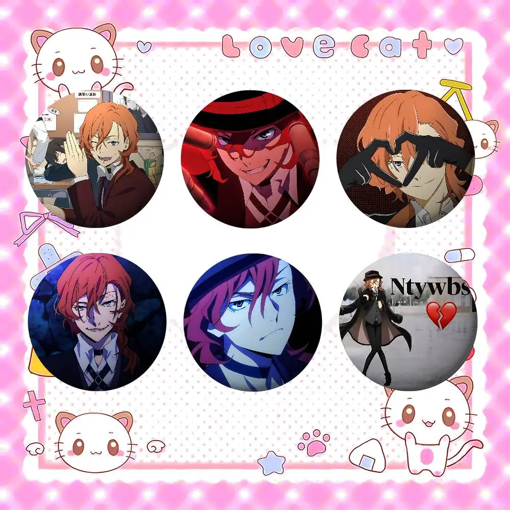 Cute Chuuya-Bungo Stray Dogs Anime Enamel Pins Handmade Round Brooch L Killer Yagami Light Cosplay Badge Backpacks Jewelry Gifts