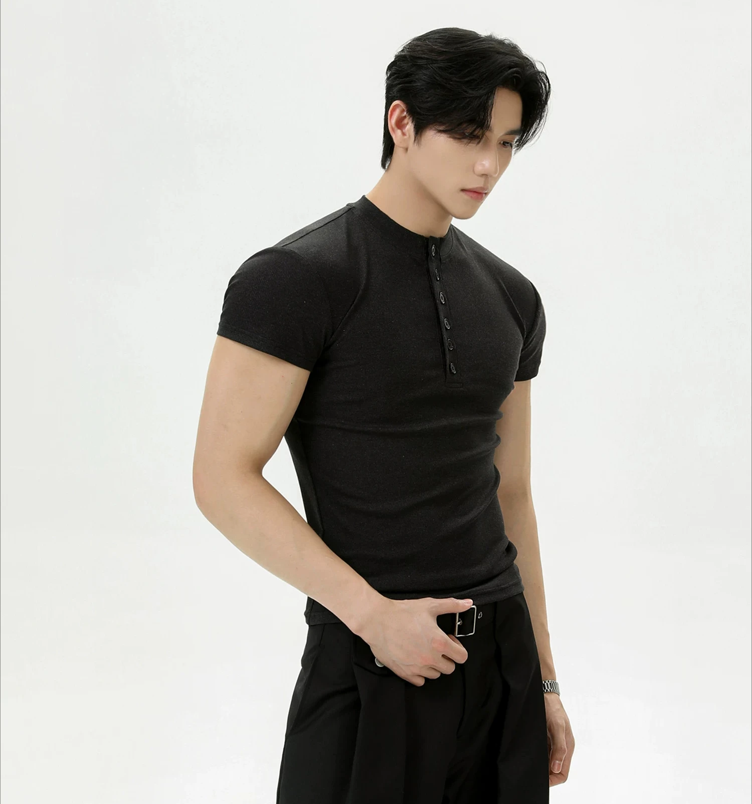 2026 Men's Summer New Fashion Button Decoration Tees Male Slimming Solid Color Short Sleeve Tops Comfort Sports Fitness T-Shirts