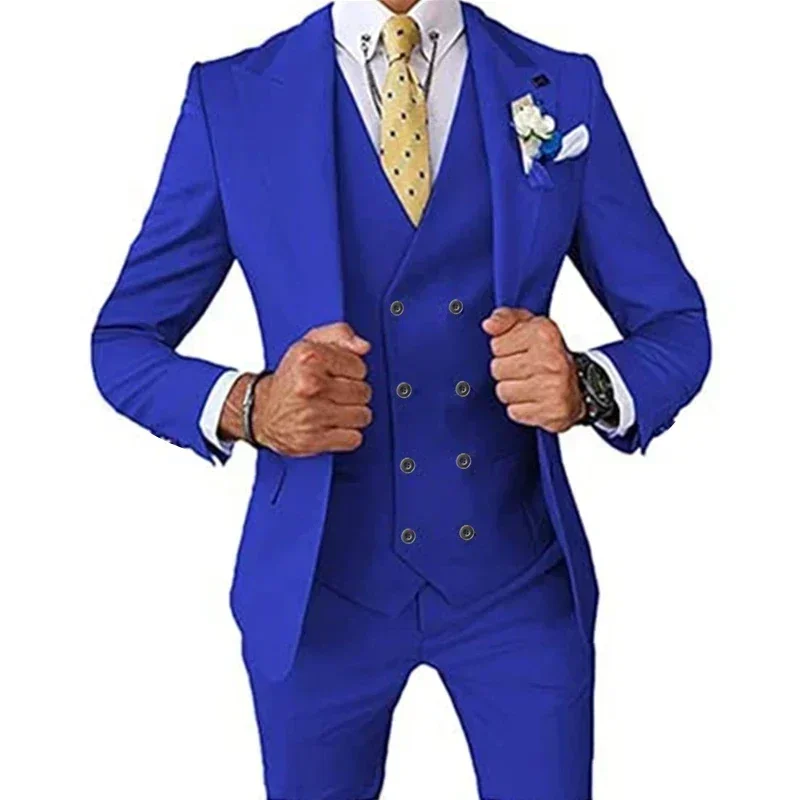 

Regular Classic Men's Suits Fit Slim 3 Pieces Blazer+Vests+Pants Double Breasted Vest Prom Tuxedos Set Business Wedding Party