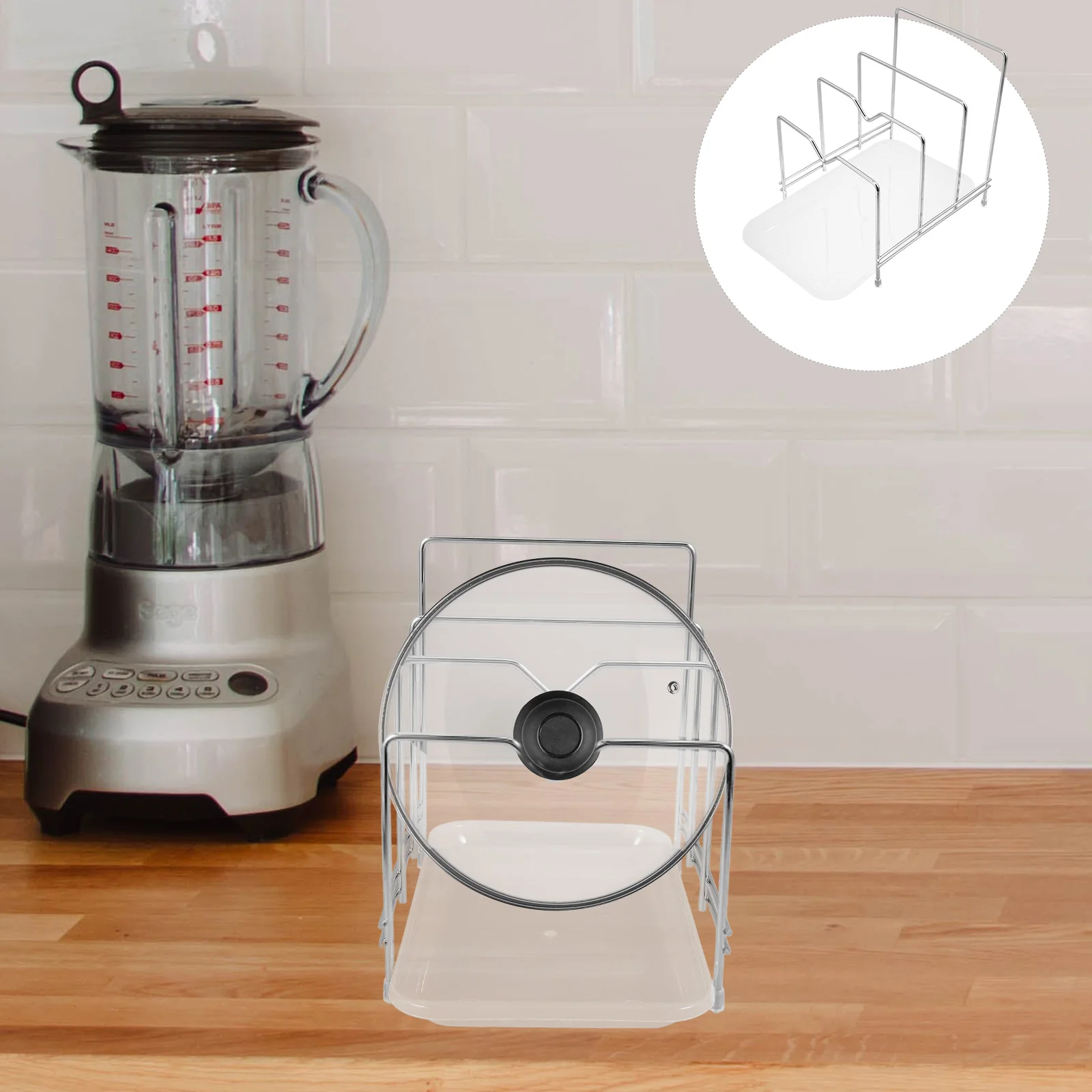 

Stainless Steel Cutting Board Rack Large Pan Holder Countertop Organizer Water Tray Kitchen Pots Pans Storage Space Saving