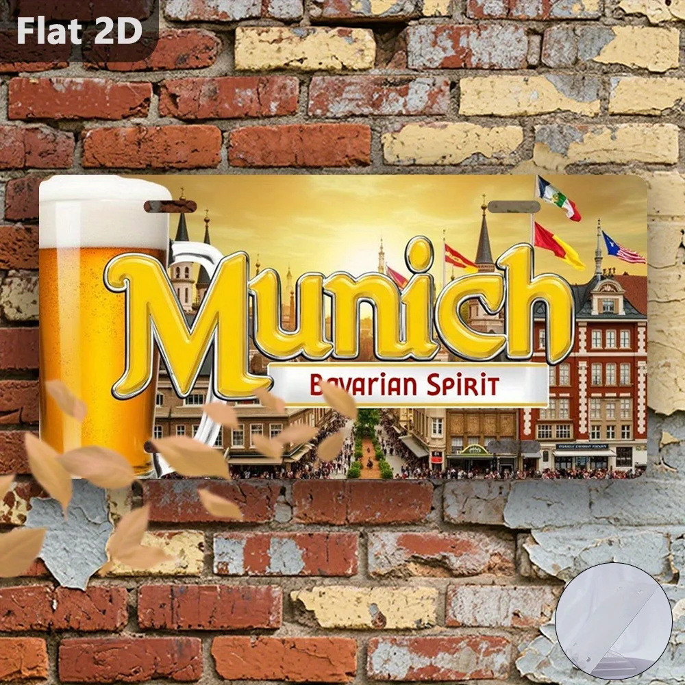 Placa de Matrícula Plana 2D, 1 Pieza, Festival de la Cerveza de Múnich, Alemania, Espíritu Bávaro, Letrero Metálico Retro Alemán con Logotipo Inspirado en Löwenbräu