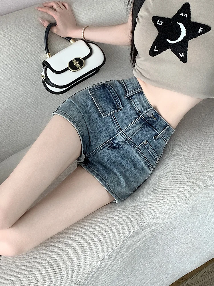 

American Sle Irregular Slim Fit Denim orts Women Summer High Waist Slimming Wide Leg A-Line Large Size Retro Spicy Girl U...