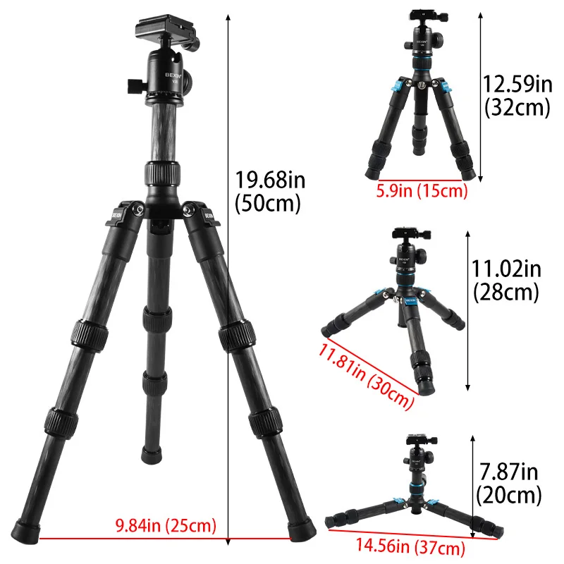 BEXIN New MS28C Portable Tripod Lightweight Travel Stand Tabletop Video Mini Tripode w 360 Degree Ball Head for Camera DSLR SLR