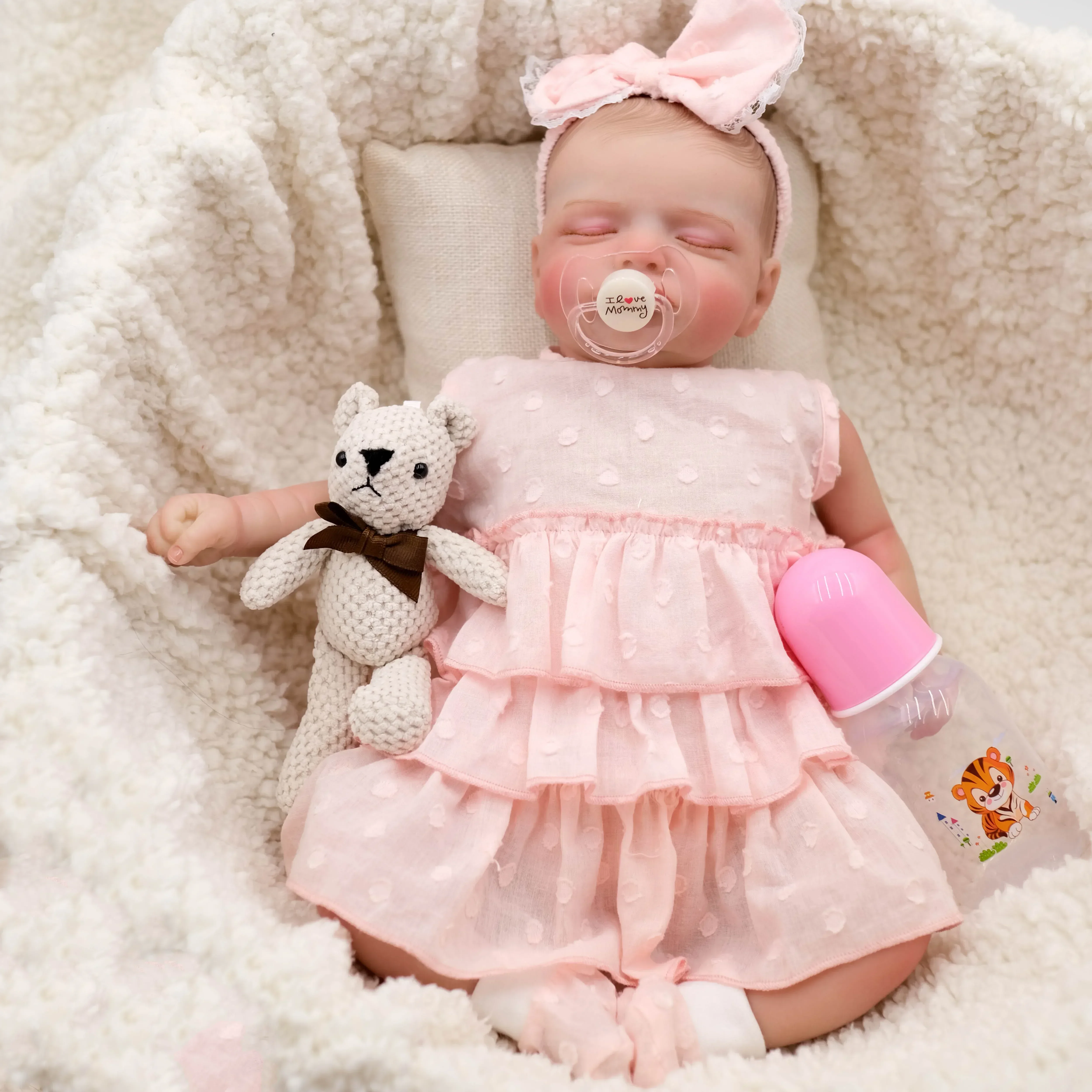 45CM Rosalie Cloth body/Full Body Vinyl Already Painted Newborn Baby Reborn Doll Hand Paint with High Quality 3D skin Tone