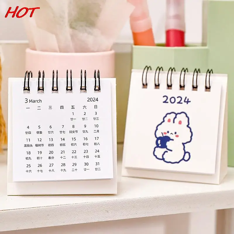 2024 rok prosty w małym kalendarz biurkowy pulpicie studenckim uroczy pies z kreskówki Mini notatka z królikiem kalendarz biurowy