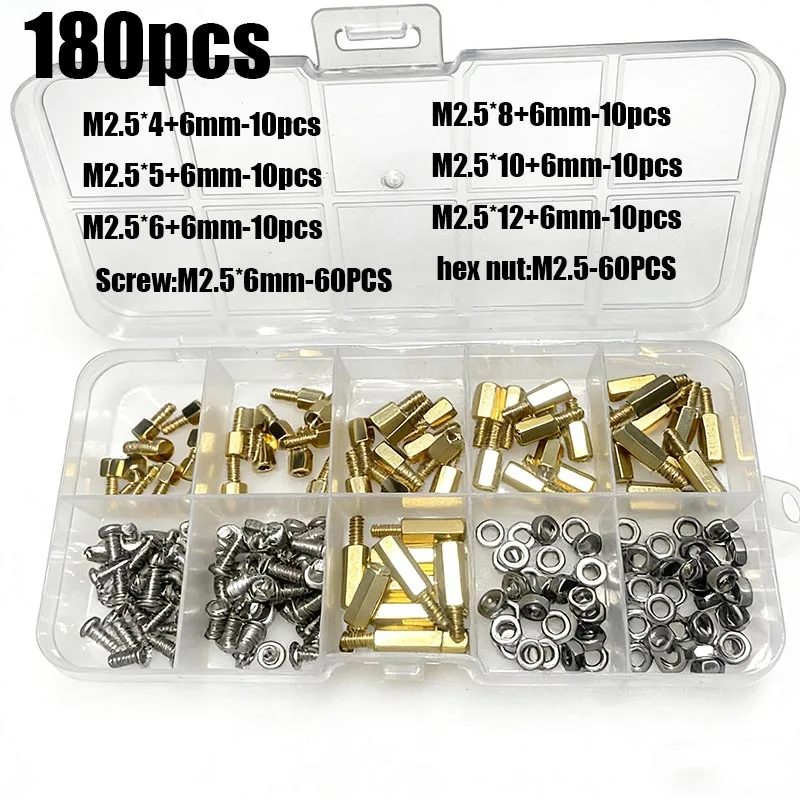 180pcs/set M2 M2.5 M3 Hex Head Brass Spacing Screws Threaded Pillar Pcb Computer Pc Motherboard Standoff Spacer Kit