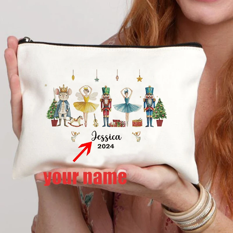 Niestandardowa nazwa Dziadek do orzechów Kosmetyczka Świąteczny wystrój Ręcznie wykonana kosmetyczka Unikalna kosmetyczka Świąteczna torebka damska