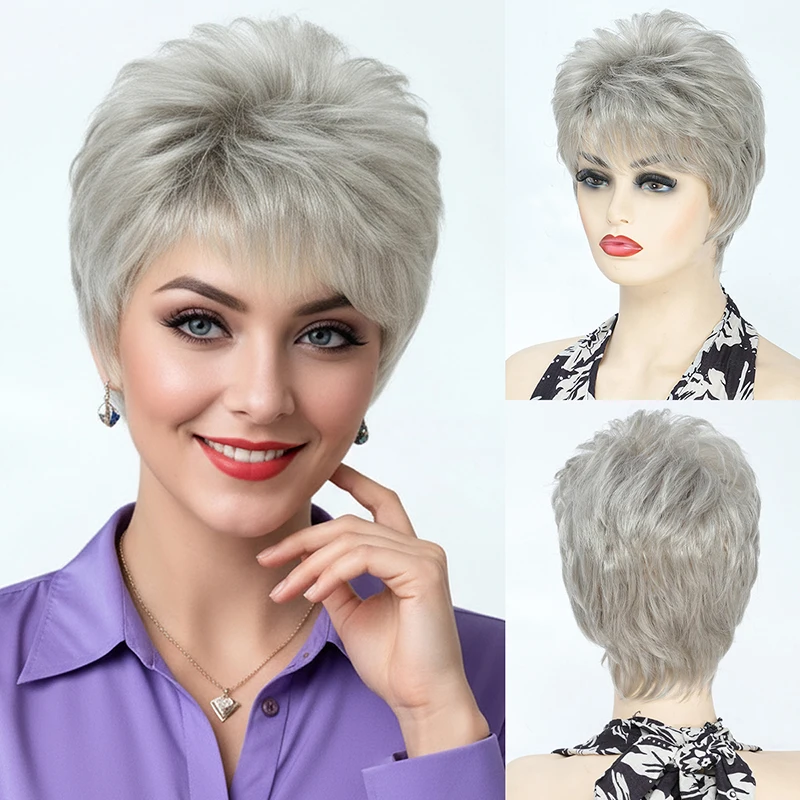 

European and American women's golden brown mixed color fluffy upturned short hair wig Synthetic fiber wig
