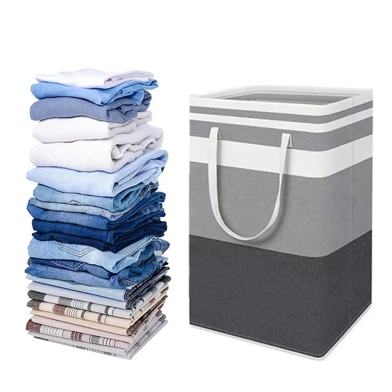 35/75L Large Capacity Folding Laundry Bags Waterproof Thicken Cotton Linen Dirty Clothes Sundries  Basket Striped Storage Box