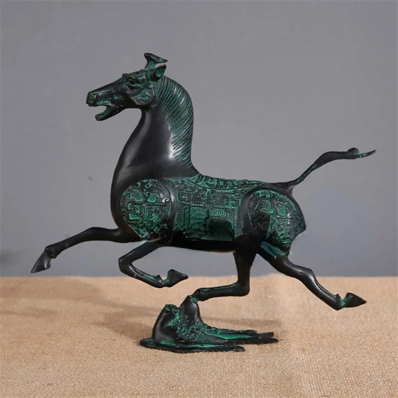 Brass Ornament: Antique Bronze Horse Trampling on a Flying Swallow, Home and Office Desk Decoration, Gift and Craft Item