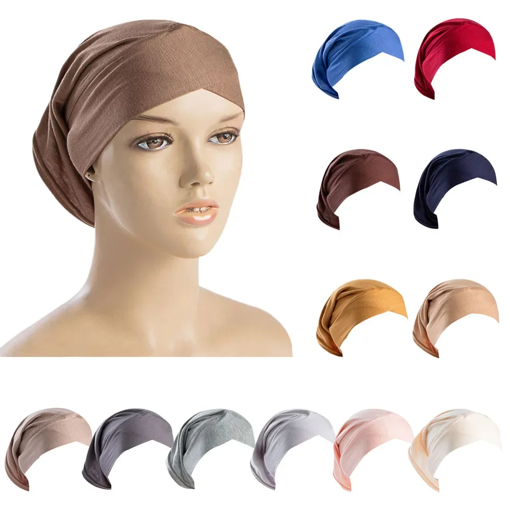 

New Stretch Cross Cotton Underscarf Tube Turban Women Muslim Inner Hijab Bone Bonnet Islamic Head Wrap Scarf Hat Turbante Mujer