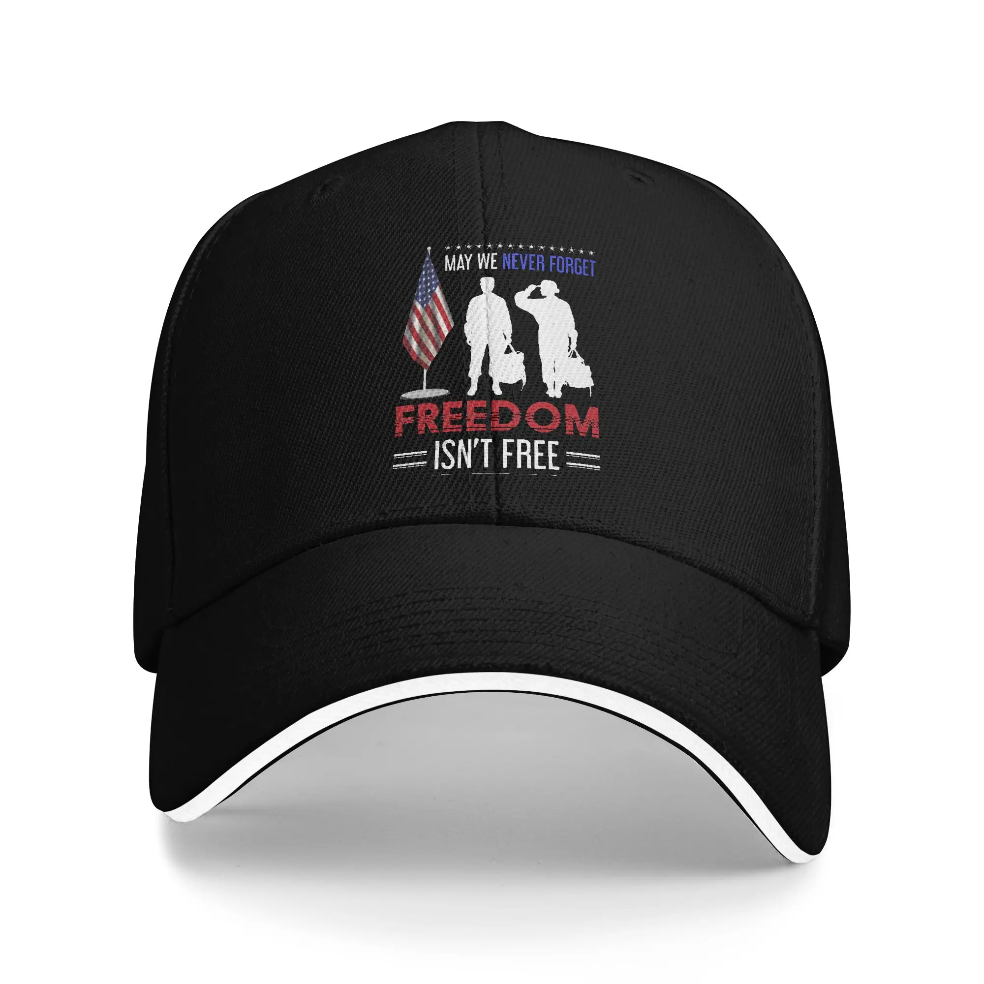 New Arrival May We Never Forget Freedom Isn't Free Baseball Caps Unisex Style Trucker Hat  Daily Golf Adjustable Fit Sun Caps
