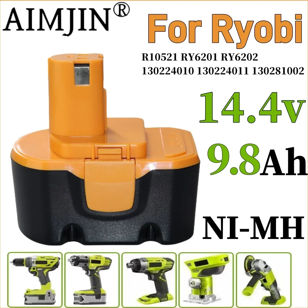 14.4V 9800mAh NI-MH Batterie For Ryobi Replacement battery for Cordless Drill R10521 RY6201 RY6202 130224010 130224